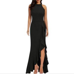 WOOSEA Women's High Neck Split Bodycon Mermaid Evening Cocktail Long Dress